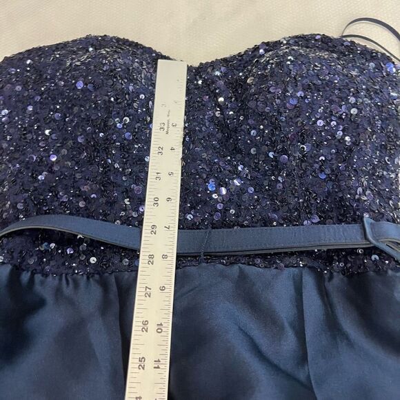 Theia Navy Blue Sequin Sweetheart Neckline Strapless High Low Formal Dress - Picture 7 of 15